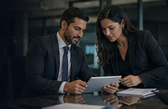 Advogados analisando documentos em atendimento consultivo